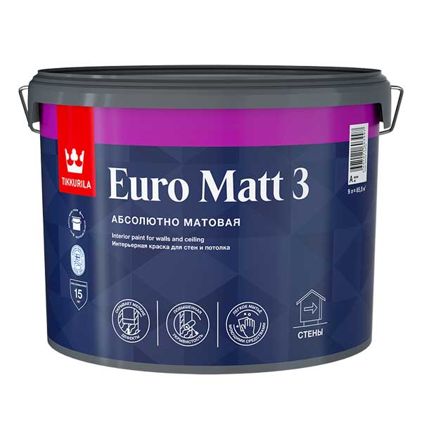 Краска в/д интерьерная Tikkurila EURO MATT 3 основа C 9 л