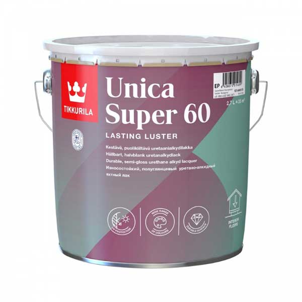 Лак алкидно-уретановый Tikkurila Unica Super 60 основа EP бесцветный 2.7 л полуглянцевый